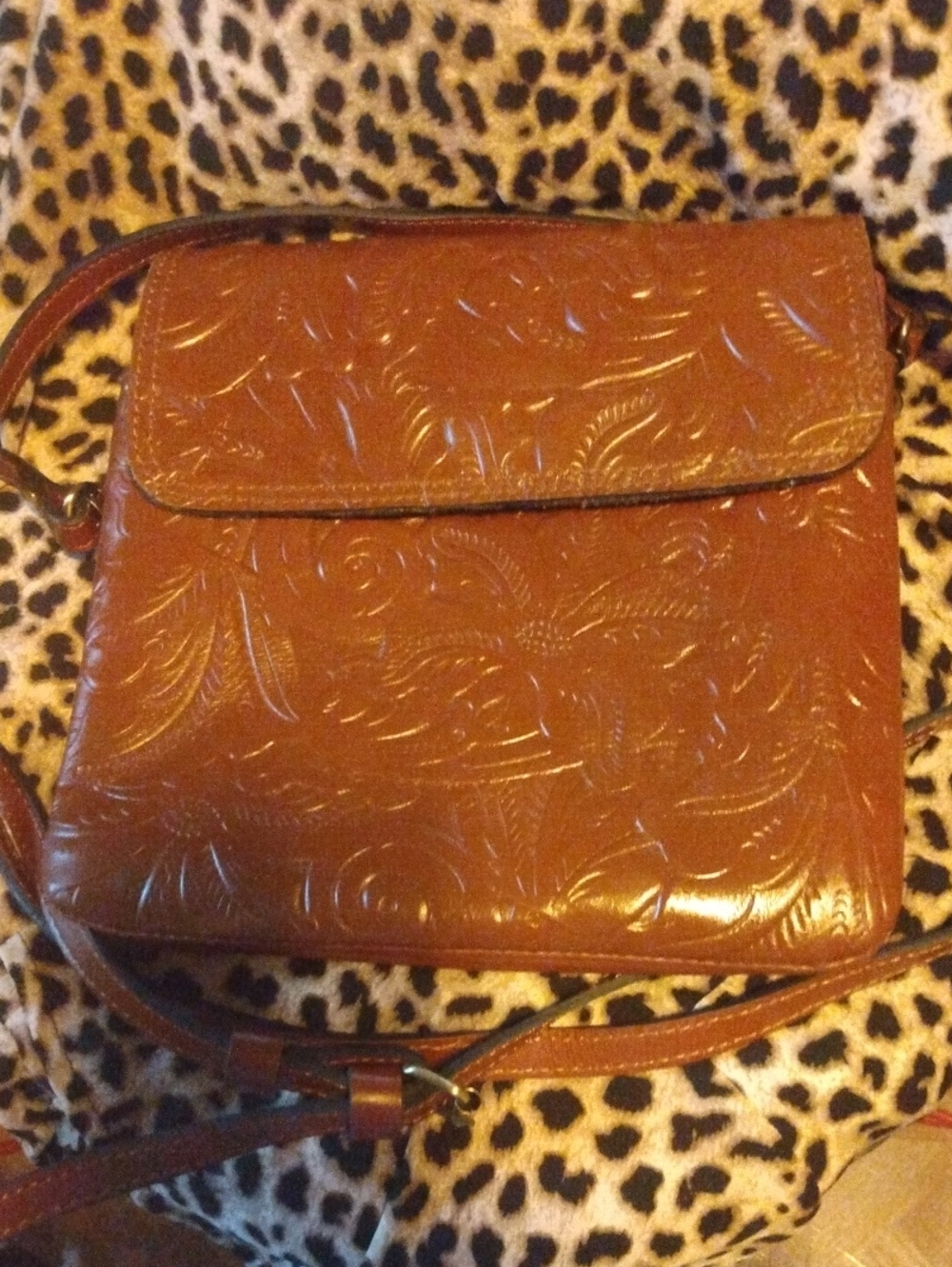 Patricia Nash Brown Embossed Leather Crossbody Bag
